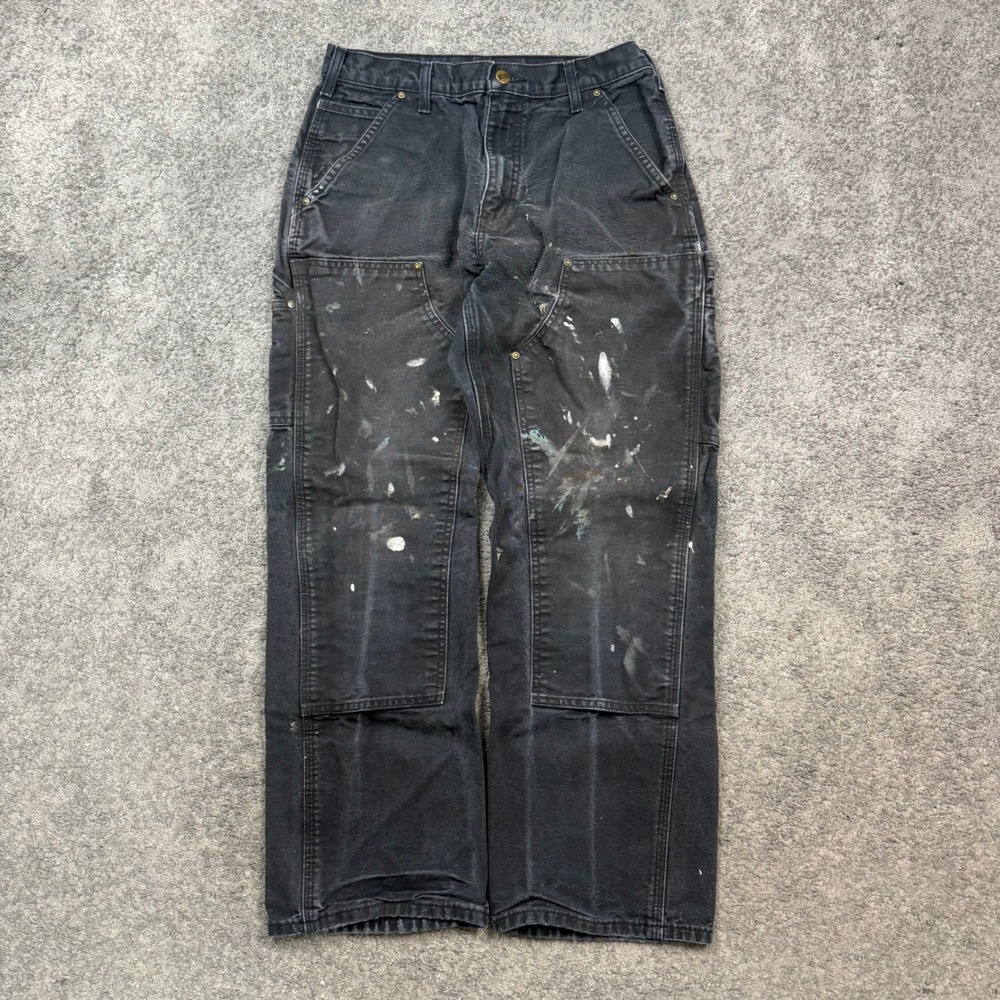 Carhartt B136 Double Knee Work Pants Black 30x30 Distressed Carpenter Trousers